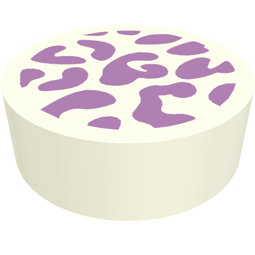 Rendu LDraw de Tuile ronde 1 x 1 avec motif imprimé léopard lavande (Tile Round 1 x 1 with Lavender Leopard Print), couleur indicative