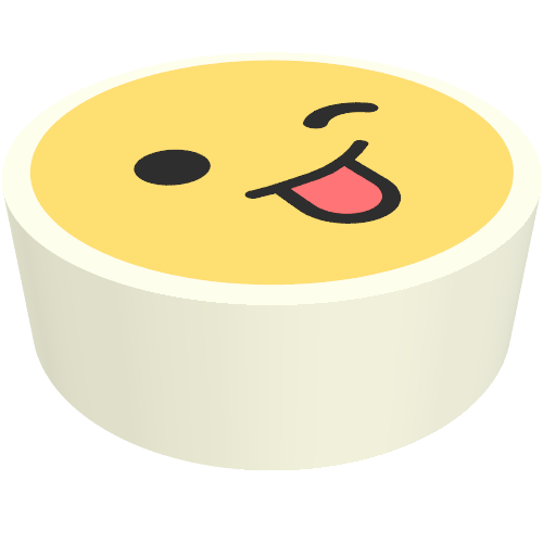 Rendu LDraw de Tuile ronde 1 x 1 avec clin d'œil smiley, motif imprimé langue (Tile Round 1 x 1 with Smiley Wink, Tongue Print), couleur indicative