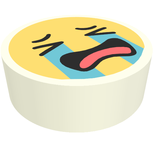Rendu LDraw de Tuile ronde 1 x 1 avec motif imprimé visage pleurant smiley (Tile Round 1 x 1 with Smiley Crying Face Print), couleur indicative