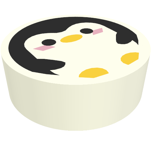 Rendu LDraw de Tuile ronde 1 x 1 avec motif imprimé pingouin (Tile Round 1 x 1 with Penguin Print), couleur indicative