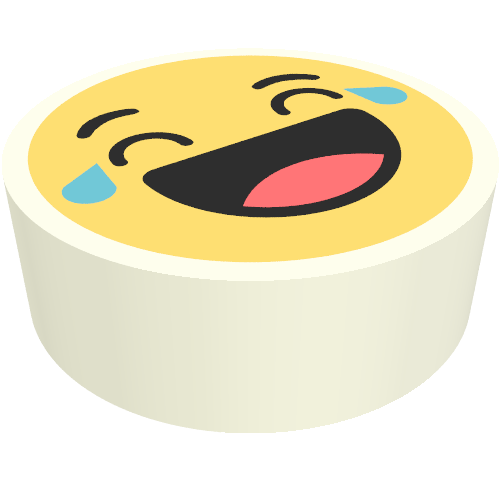 Rendu LDraw de Tuile ronde 1 x 1 avec smiley riant motif imprimé (Tile Round 1 x 1 with Smiley Laughing Print), couleur indicative