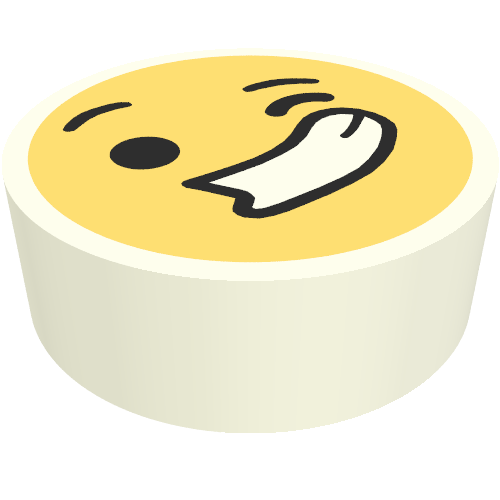 Rendu LDraw de Tuile ronde 1 x 1 avec clin d'œil jaune, sourire visage motif imprimé (Tile Round 1 x 1 with Yellow Wink, Smile Face Print), couleur indicative