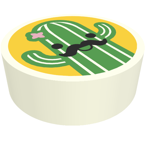 Rendu LDraw de Tuile ronde 1 x 1 avec motif imprimé Cactus vert sur fond orange clair (Tile Round 1 x 1 with Green Cactus on Bright Light Orange Background Print), couleur indicative