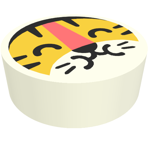 Rendu LDraw de Tuile ronde 1 x 1 avec motif imprimé Tigre (Tile Round 1 x 1 with Tiger Print), couleur indicative