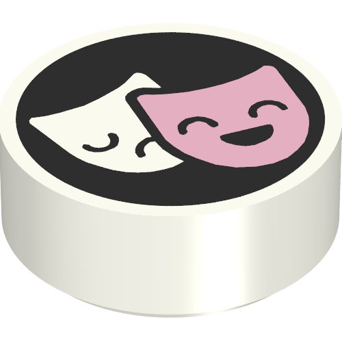 Rendu LDraw de Tuile ronde 1 x 1 avec masque rose/blanc sur fond noir imprimé (Tile Round 1 x 1 with Pink/White Masks on Black Background Print), couleur indicative