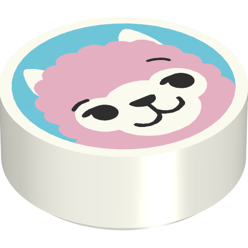 Rendu LDraw de Tuile ronde 1 x 1 avec lama rose, fond azur foncé imprimé (Tile Round 1 x 1 with Pink Llama, Dark Azure Background Print), couleur indicative