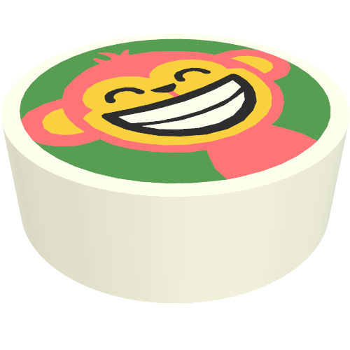Rendu LDraw de Tuile ronde 1 x 1 avec motif imprimé Singe sur fond vert (Tile Round 1 x 1 with Monkey on Green Background Print), couleur indicative