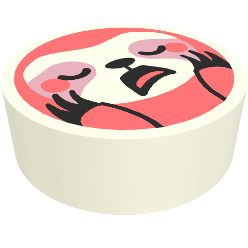 Rendu LDraw de Tuile ronde 1 x 1 avec motif imprimé corail paresseux (Tile Round 1 x 1 with Coral Sloth Print), couleur indicative