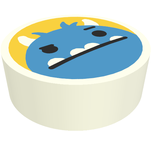 Rendu LDraw de Tuile ronde 1 x 1 avec monstre bleu, fond orange clair vif motif imprimé (Tile Round 1 x 1 with Blue Monster, Bright Light Orange Background Print), couleur indicative