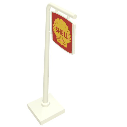 Rendu LDraw de Road Sign Cantilever courbe avec 'SHELL' Print, couleur indicative