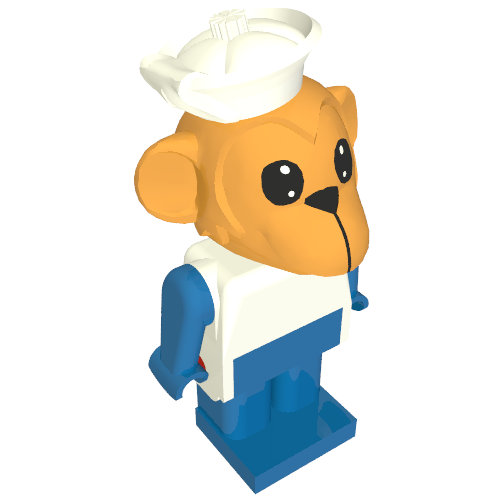 Rendu LDraw de Figurine Fabuland Singe 3 avec chapeau blanc (Fabuland Figure Monkey 3 with White Hat), couleur indicative