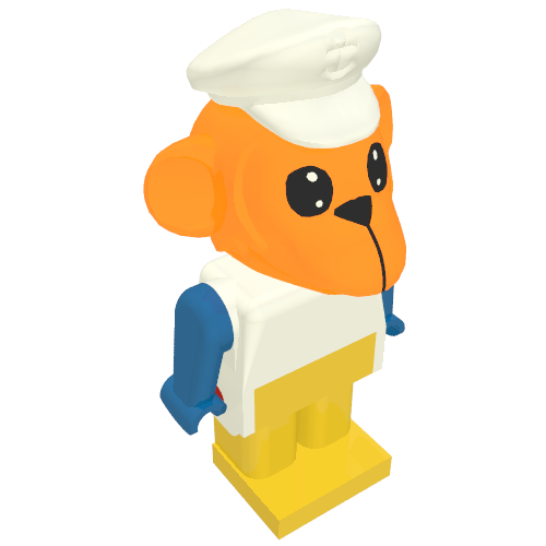 Rendu LDraw de Figurine Fabuland Singe 6 avec chapeau blanc (Fabuland Figure Monkey 6 with White Hat), couleur indicative
