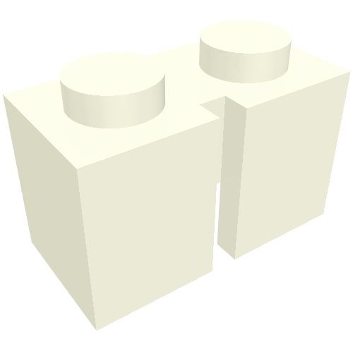 Rendu LDraw de Brique 1 x 2 sans tube inférieur, Fente (avec 1 fente) (Brick 1 x 2 without Bottom Tube, Slotted (with 1 slot)), couleur indicative