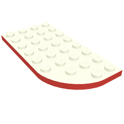 Rendu LDraw de Plaque ronde courbé 4 x 8 à gauche avec fond gaufré avec ligne rouge sur motif imprimé bord courbé (Plate Round Curved 4 x 8 Left with Waffle Bottom with Red Line on Curved Edge Print), couleur indicative