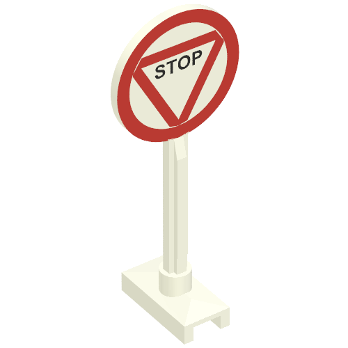 Rendu LDraw de Panneau routier rond avec vieux motif imprimé stop (Road Sign Round with Old STOP Print), couleur indicative