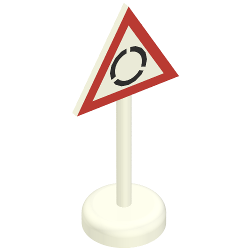 Rendu LDraw de Road Sign Old Triangle avec Roundabout Print Single Piece Unit, couleur indicative