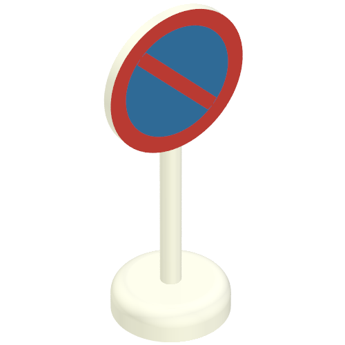 Rendu LDraw de Panneau de signalisation Vieux rond avec aucun stationnement Motif imprimé bleu Unité monobloc (Road Sign Old Round with No Parking Blue Print Single Piece Unit), couleur indicative