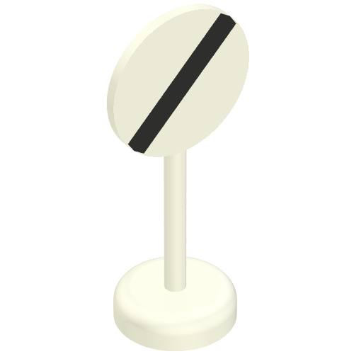 Rendu LDraw de Panneau routier vieux rond avec barre noire motif imprimé unité monobloc (Road Sign Old Round with Black Bar Print Single Piece Unit), couleur indicative