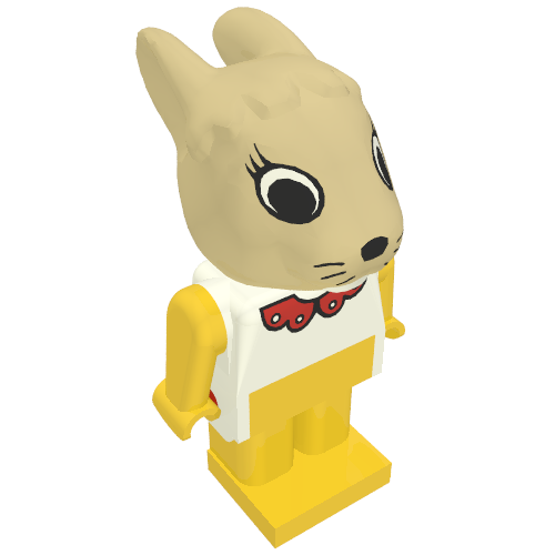 Rendu LDraw de Fabuland figurine lapin 4 - motif imprimé col rouge (Fabuland Figure Bunny 4 - Red Collar Print), couleur indicative