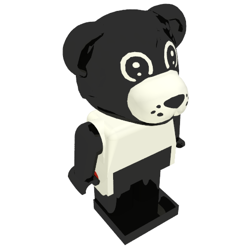 Rendu LDraw de Figurine Fabuland ours billy avec tête noire, torse blanc, bras noirs, mains et jambes (Fabuland Figure Billy Bear with Black Head, White Torso, Black Arms, Hands and Legs), couleur indicative
