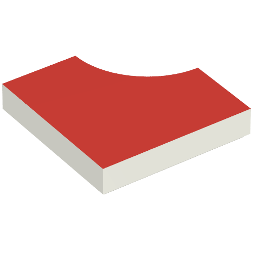 Rendu LDraw de Tuile spéciale 2 x 2 sans 1 x 1 Quarter Circle avec Scala Red Top Print, couleur indicative
