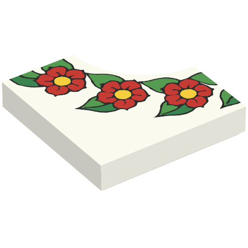 Rendu LDraw de Tuile spécial 2 x 2 sans 1 x 1 quart de cercle avec motif imprimé de fleurs Scala (Tile Special 2 x 2 without 1 x 1 Quarter Circle with Scala Flower Print), couleur indicative