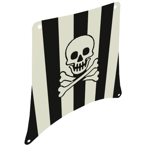 Rendu LDraw de Voile, carré, 25 x 25 avec rayures noires, crâne et os croisés (Sail, Square, 25 x 25 with Black Stripes, Skull and Crossbones Print), couleur indicative