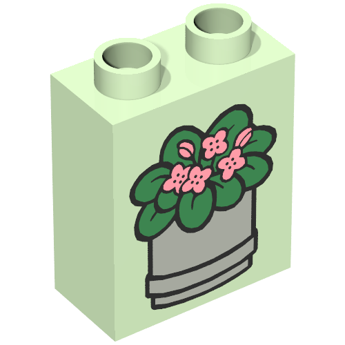Rendu LDraw de Duplo Brique 1 x 2 x 2 avec Potted Plant Print, couleur indicative