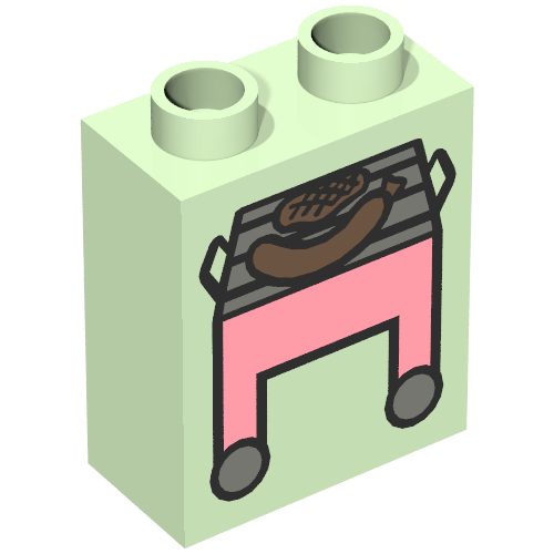 Rendu LDraw de Duplo Brique 1 x 2 x 2 avec Pink BBQ / Grill and Hot Dog Print, couleur indicative