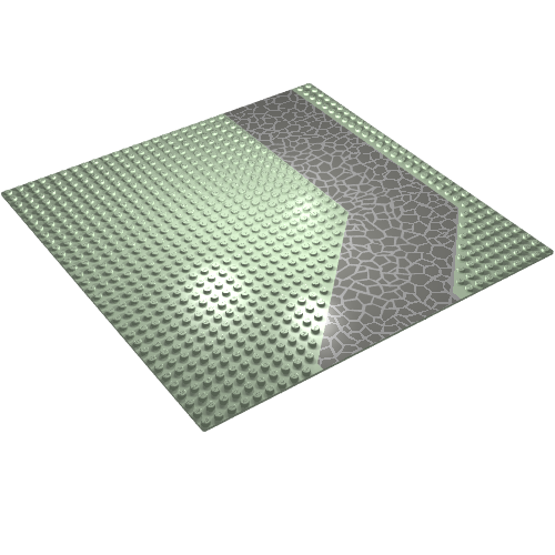 Rendu LDraw de Baseplate 32 x 32 avec 9-tenon Angled Driveway / Road avec Dark Gray Crazy Paving Print, couleur indicative