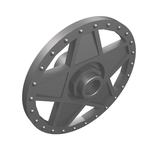 Rendu LDraw de Couvercle de roue 5 rayons épais avec boulons de bord (Wheel Cover 5 Spoke Thick with Edge Bolts), couleur indicative