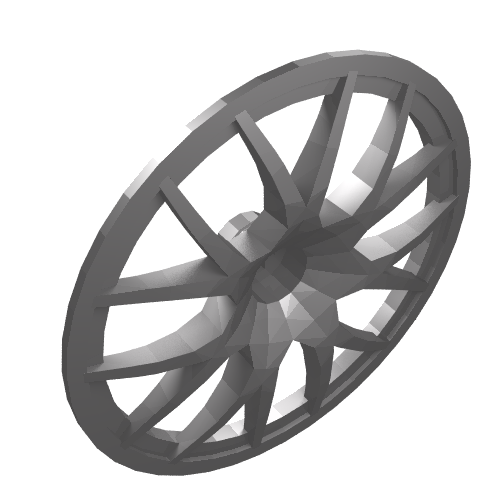 Rendu LDraw de Couvercle de roue 7 rayons avec trou pour axe - 56mm D. [Compatible avec 44772] (Wheel Cover 7 Spoke with Axle Hole - 56mm D. [Fits 44772]), couleur indicative