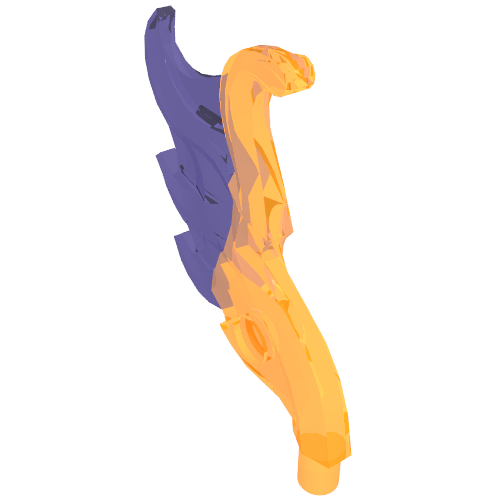 Rendu LDraw de Wave / Flame Rounded Wing Shaped avec barre avec Marbled Trans-Dark Pink Print, couleur indicative