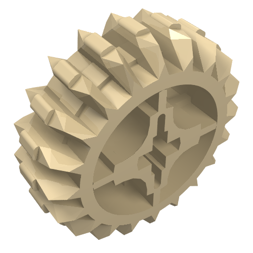 Rendu LDraw de Double biseau de 20 dents avec trou d'axe type 1 [+ ouverture] (Technic Gear 20 Tooth Double Bevel with Axle Hole Type 1 [+ Opening]), couleur indicative