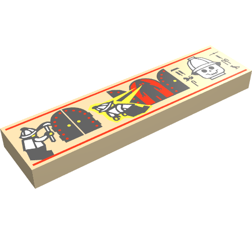 Rendu LDraw de Tuile 1 x 4 avec Hiéroglyphes et motif imprimé figurine (Tile 1 x 4 with Hieroglyphs and Minifig Print), couleur indicative