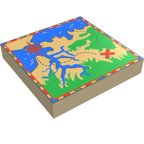 Rendu LDraw de Tuile 2 x 2 avec carte aventuriers: motif imprimé jungle et delta (Tile 2 x 2 with Map Adventurers: Jungle and Delta Print), couleur indicative