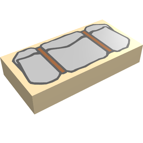 Rendu LDraw de Tuile 1 x 2 avec motif imprimé Bedroll gris foncé (Tile 1 x 2 with Dark Bluish Gray Bedroll Print), couleur indicative