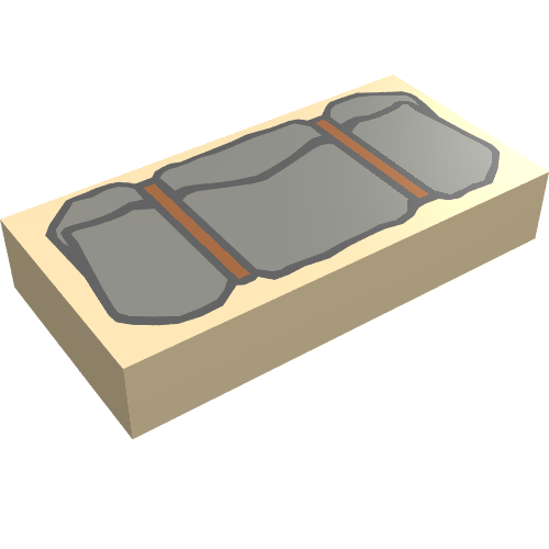 Rendu LDraw de Tuile 1 x 2 avec motif imprimé Bedroll gris foncé (Tile 1 x 2 with Dark Gray Bedroll Print), couleur indicative