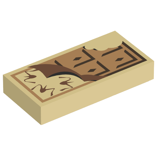 Rendu LDraw de Tuile 1 x 2 avec motif imprimé barre de chocolat (Tile 1 x 2 with Chocolate Bar Print), couleur indicative