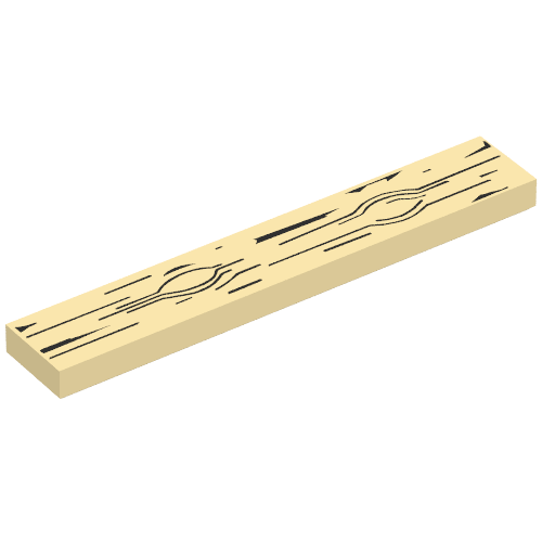 Rendu LDraw de Tuile 1 x 6 avec motif imprimé grain de bois (Tile 1 x 6 with Wood Grain Print), couleur indicative