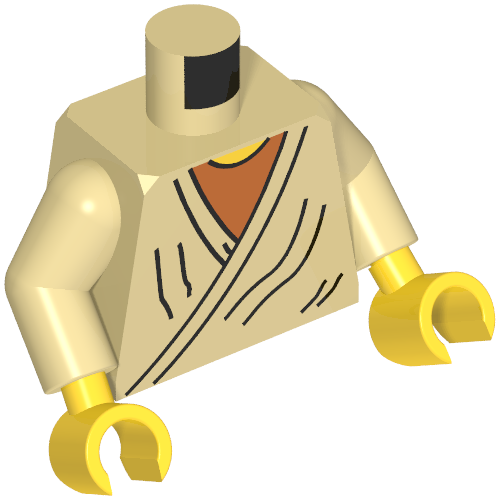 Torse, robe avec sous-vêtement marron et motif imprimé col jaune (Old Obi-Wan), bras beiges, mains jaunes (Torso, Robe with Brown Undershirt and Yellow Neck Print (Old Obi-Wan), Tan Arms, Yellow Hands)