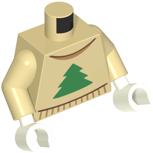 Torse, pull, motif imprimé arbre de Noël vert, bras beiges, mains blanches (Torso, Sweater, Green Christmas Tree Print, Tan Arms, White Hands)