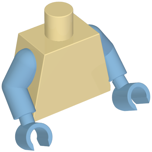 Rendu LDraw de Torse, Bras et mains bleu moyen [Plaine] (Torso, Medium Blue Arms and Hands [Plain]), couleur indicative