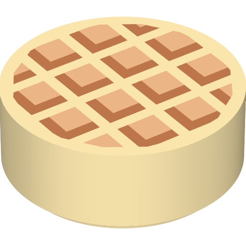 Rendu LDraw de Tuile ronde 1 x 1 avec Gaufre, Motif imprimé Nougat moyen (Tile Round 1 x 1 with Waffle, Medium Nougat Edges Print), couleur indicative