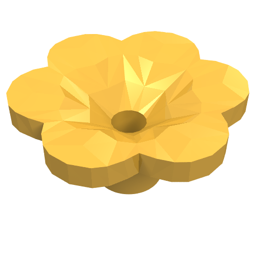 Rendu LDraw de Plante, Kit d'accessoires d'extérieur, fleur avec 6 pétales ronds et connecteur (Plant, Outdoor Accessory Kit, Flower with 6 Rounded Petals and Pin), couleur indicative