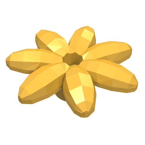 Rendu LDraw de Plante, Kit d'accessoires d'extérieur, fleur avec 7 pétales minces et connecteur (Plant, Outdoor Accessory Kit, Flower with 7 Thin Petals and Pin), couleur indicative