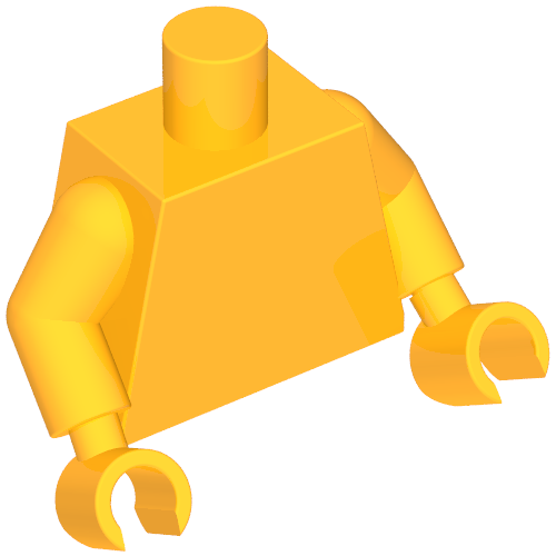 Rendu LDraw de Torse, bras orange clair vif, mains orange clair vif [plaine] (Torso, Bright Light Orange Arms, Bright Light Orange Hands [Plain]), couleur indicative