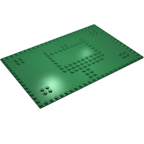 Rendu LDraw de Socle 16 x 24 avec coffret 080 rouge maison motif imprimé (Baseplate 16 x 24 with Set 080 Red House Print), couleur indicative
