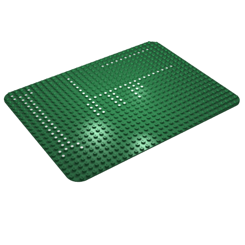 Rendu LDraw de Plaque de base 24 x 32 avec motif imprimé coins arrondis et points [1601] (Baseplate 24 x 32 with Rounded Corners and Dots Print [1601]), couleur indicative