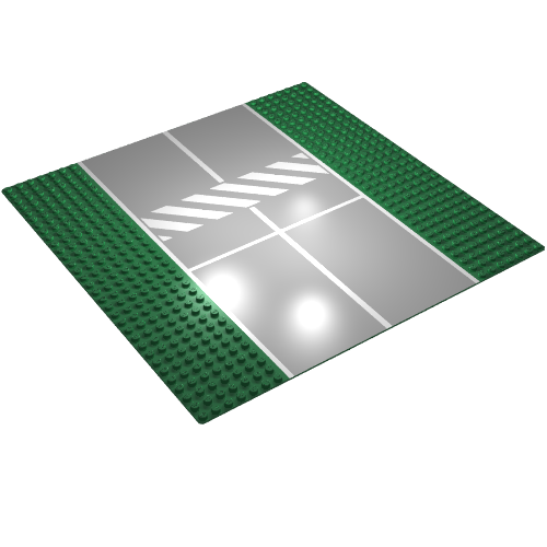 Rendu LDraw de Baseplate 32 x 32 avec 7-tenon Straight avec Runway / Road Crosswalk Print, couleur indicative